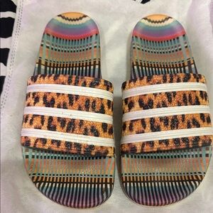 Adidas Leopard and Striped Slide Sandals